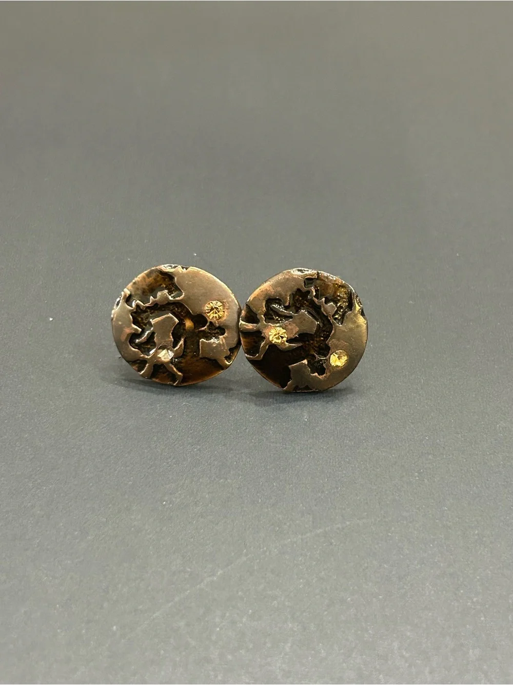 Bronze-Tone Round Cuff Links with Gold Accent Stones